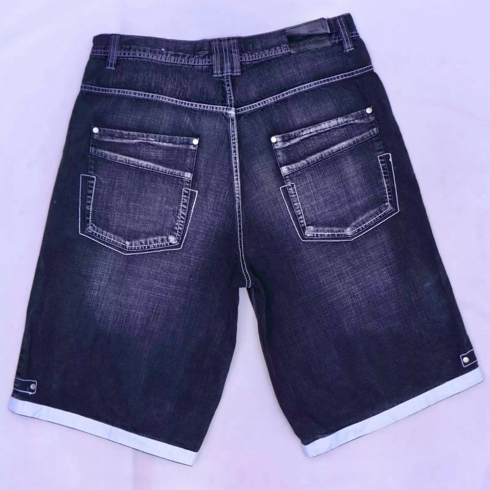 Koman Jeans Boys Hip Hop Denim Skater Y2K Blue Jean Shorts White Trim Size 18